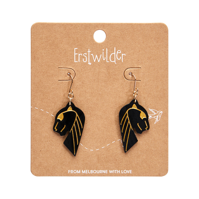 Jaguar Solid Black Drop Earrings - Gold