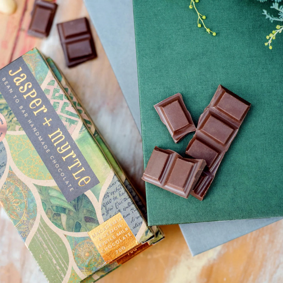 Jasper + Myrtle Macadamia & Lemon Myrtle Milk Chocolate 70g