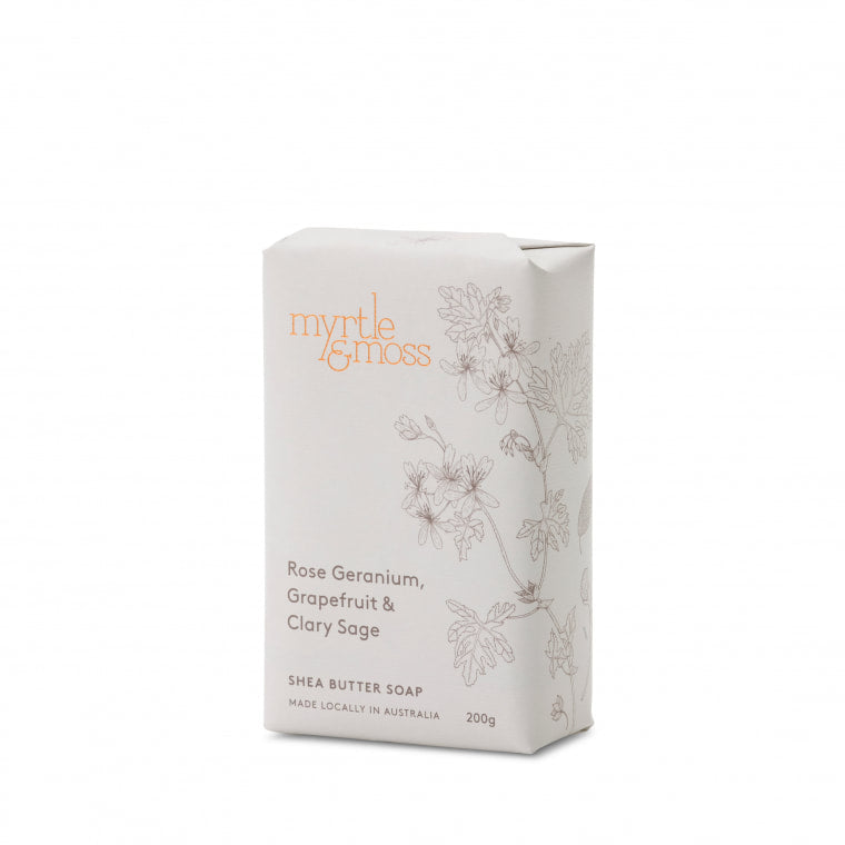Myrtle and Moss Soap Rose Geranium Grapefruit and Clary Sage