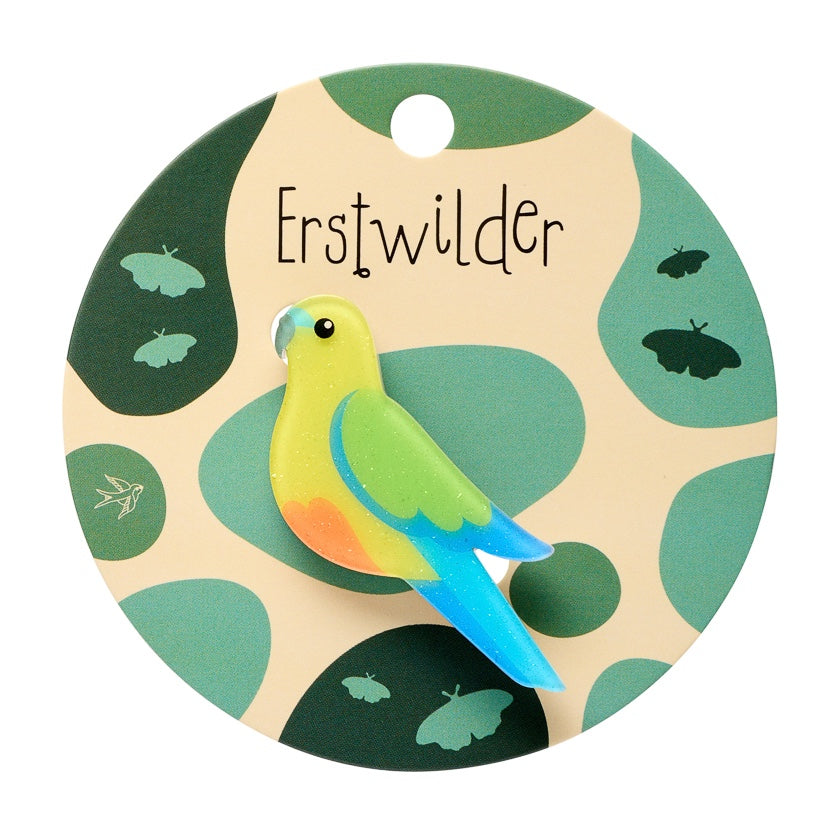 Erstwilder Orange-Bellied Parrot Simplified Mini Brooch
