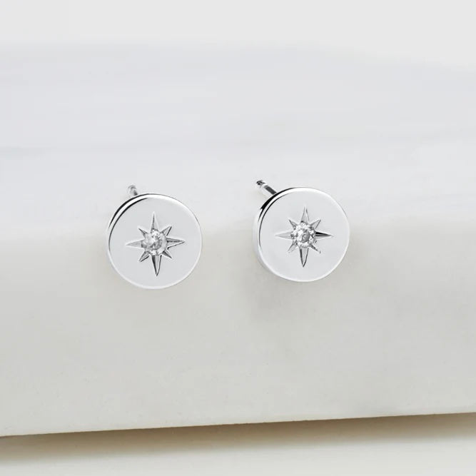 Crystal Disk Stud Earring Silver 7194