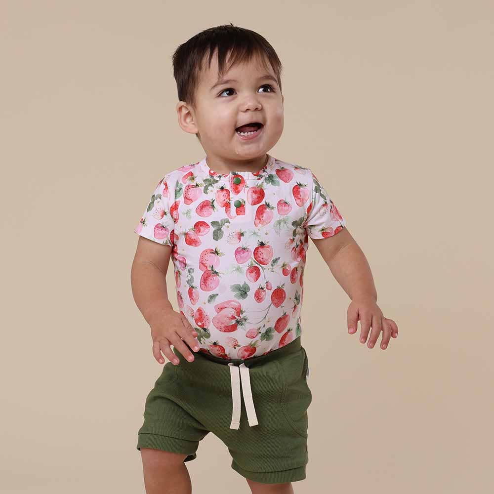 Strawberry Short Sleeve Organic Bodysuit: Size 1