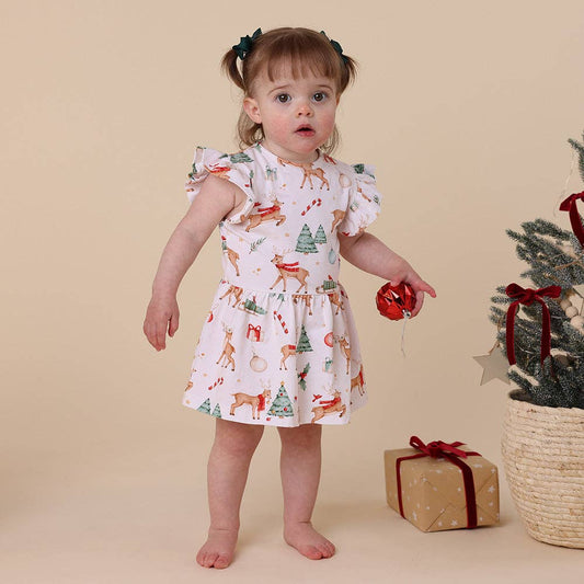 Prancer & Friends Short Sleeve Organic Dress: 6-12 Months (0)