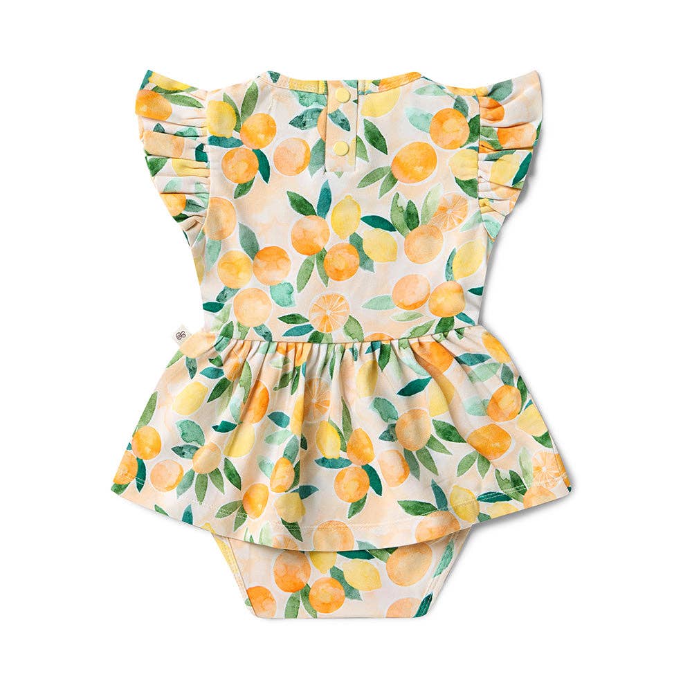 Sonnenhelles zitronengelbes Bio-Kleid mit kurzen Ärmeln: Größe 3