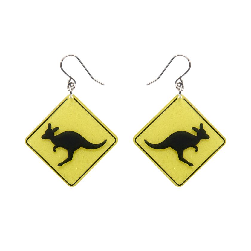 Kangaroo Sign Drop Earrings Yellow