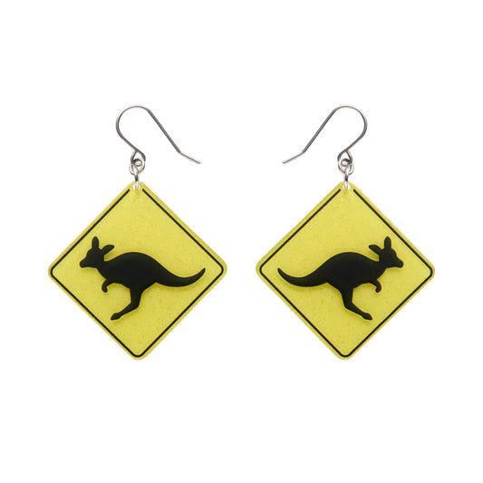 Kangaroo Sign Drop Earrings Yellow