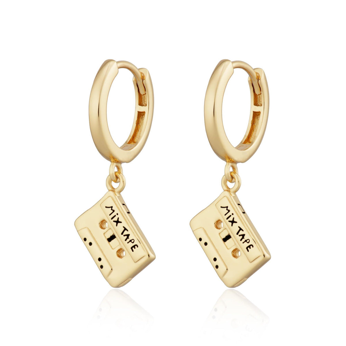 Scream Pretty Mix Tape Charm Hoop Earrings Gold