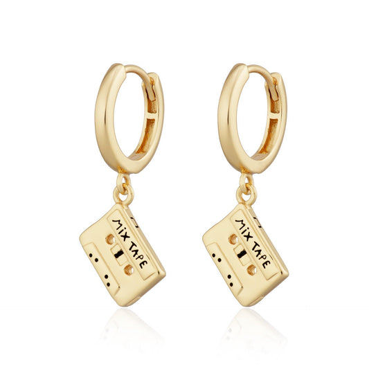 Scream Pretty Mix Tape Charm Hoop Earrings Gold
