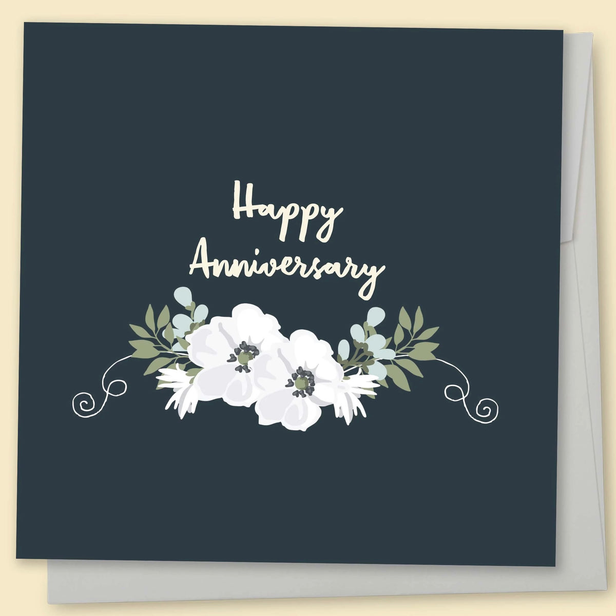 Happy Anniversary Floral Black & White