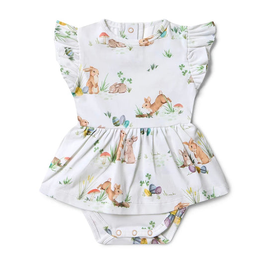 Easter Bunnies Short Sleeve Dress with Frills