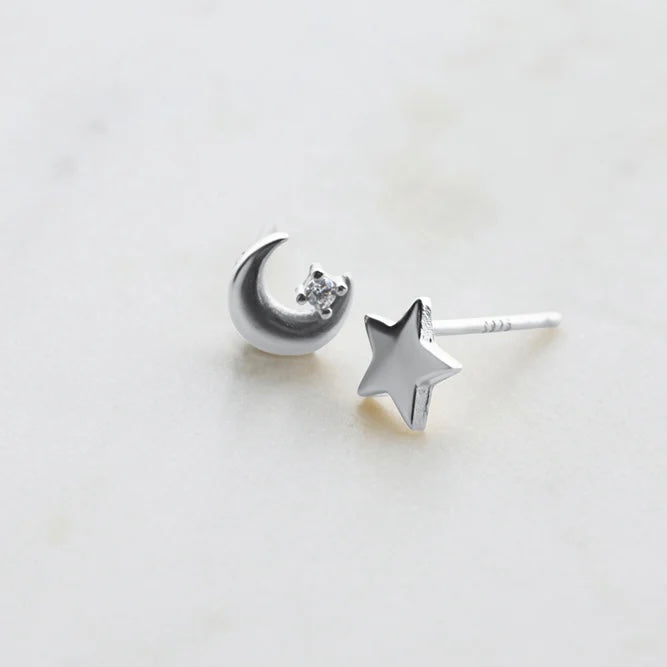 Ohrstecker Stern und Mond Silber 7202