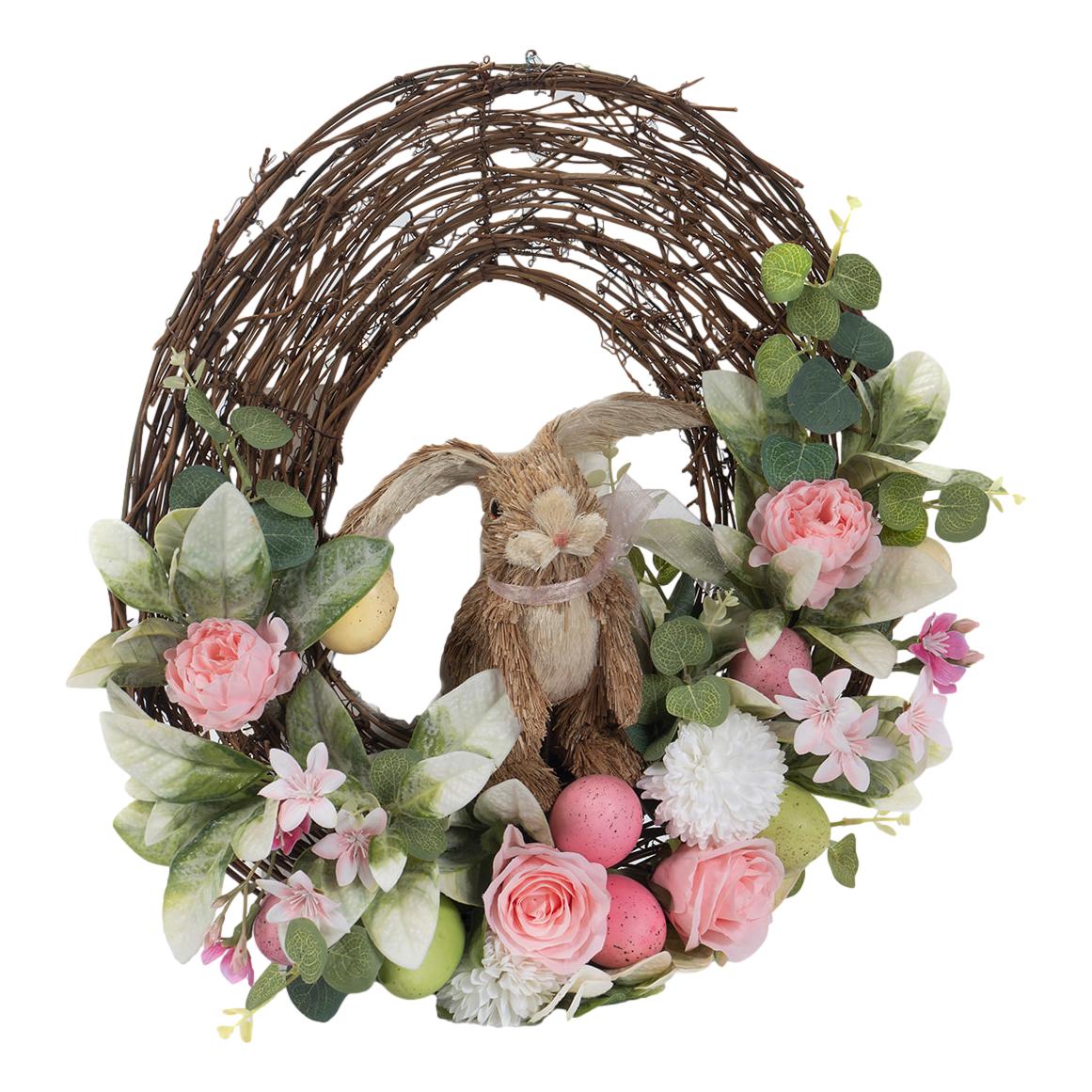 Pink Floral Bunny Wreath QAD001
