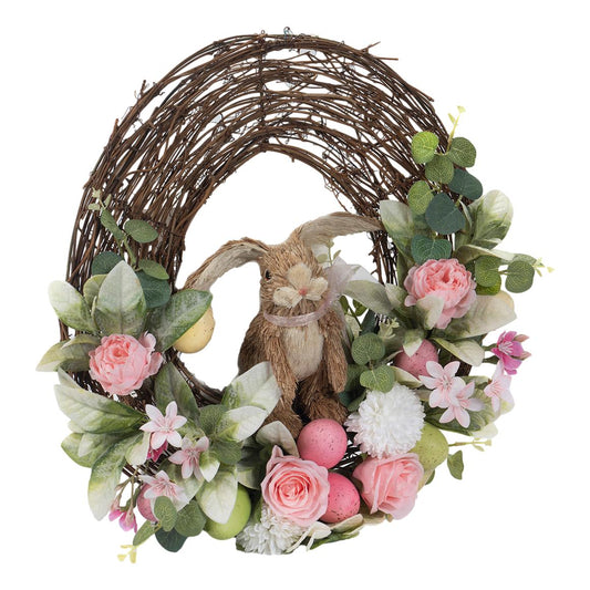 Pink Floral Bunny Wreath QAD001
