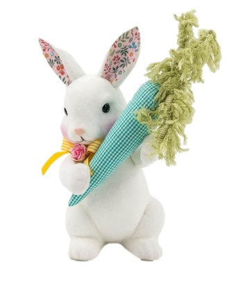 Pink Floral Standing Bunny with Carrot