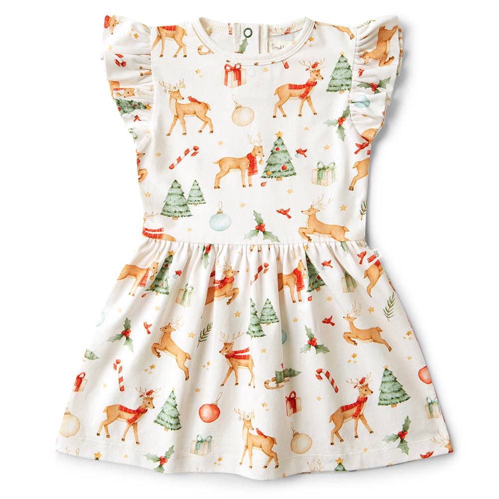 Prancer & Friends Short Sleeve Organic Dress: 6-12 Months (0)