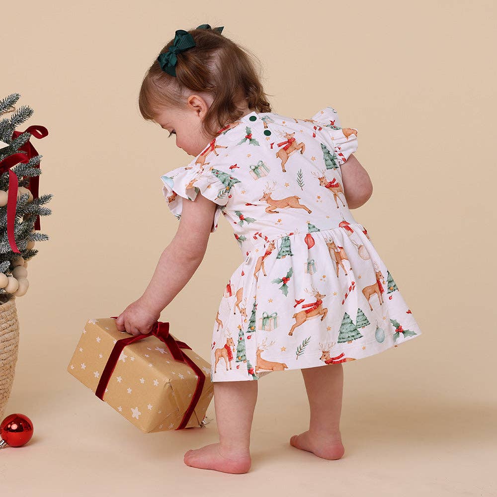 Prancer & Friends Short Sleeve Organic Dress: 6-12 Months (0)