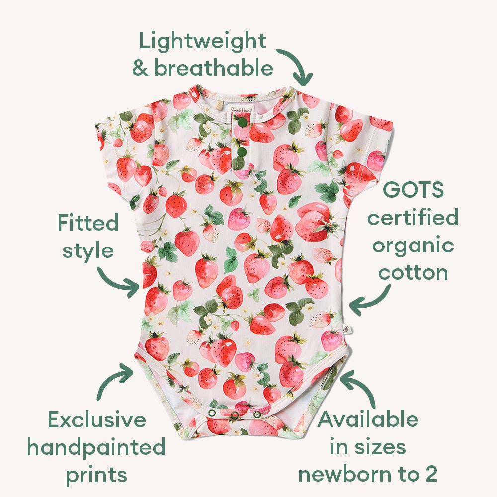 Strawberry Short Sleeve Organic Bodysuit: Size 1