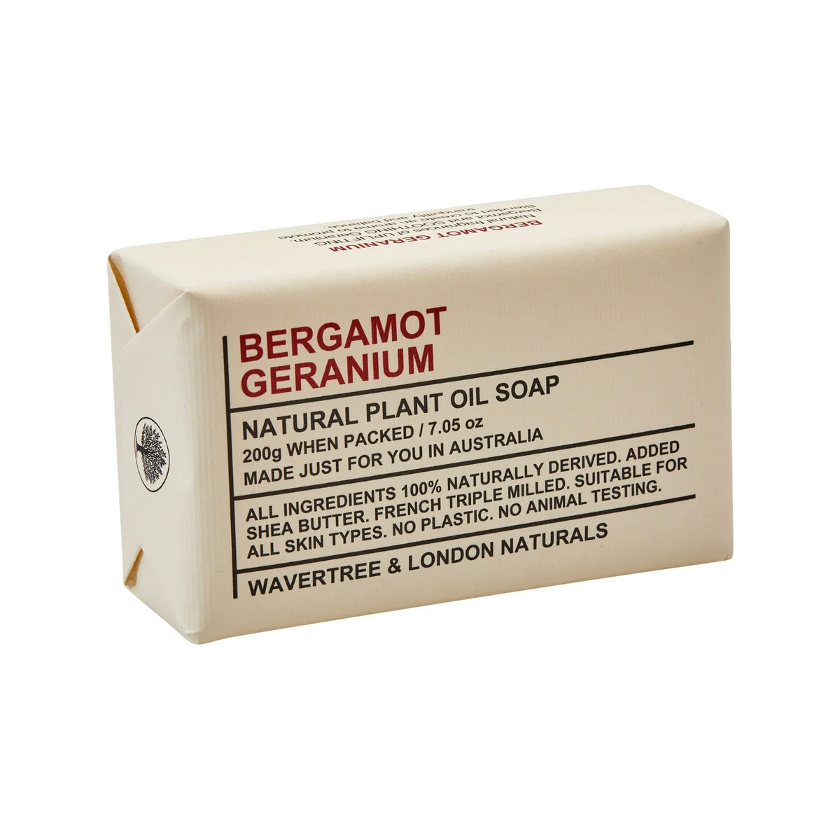 Wavertree & London Bergamot & Geranium Natural Plant Oil Soap Bar