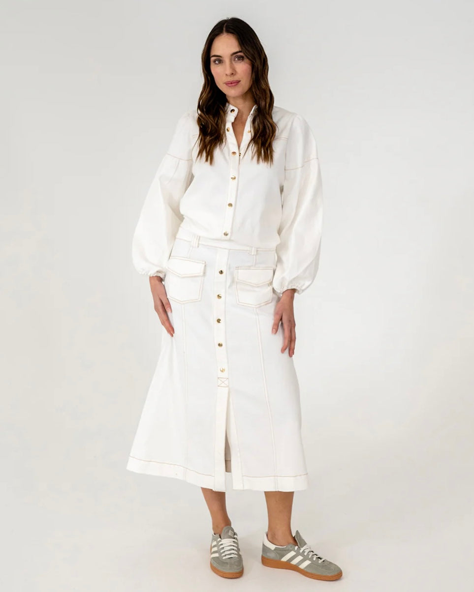 Elms and King Morton Skirt Chalk Denim