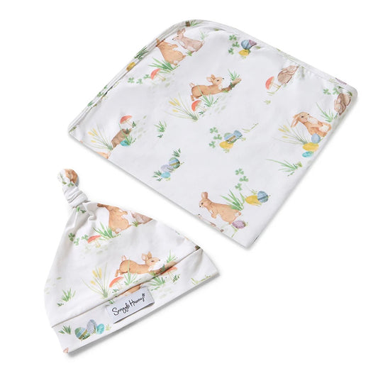 Easter Bunnies Organic Jersey Wrap & Beanie Set