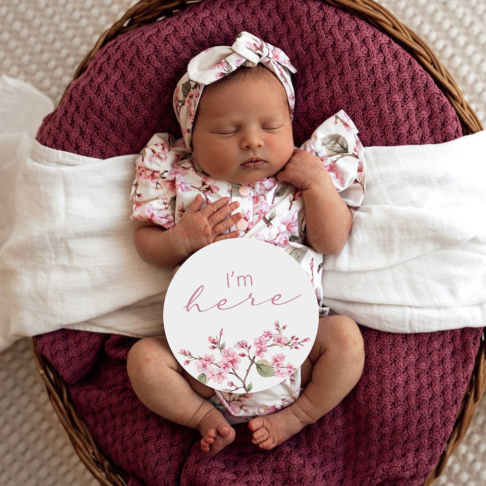 Cherry Blossom Short Sleeve Organic Bodysuit with Frill Newborn 0000