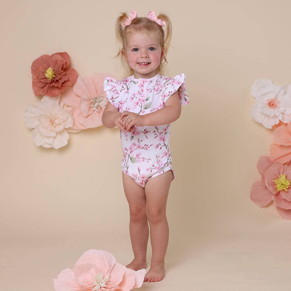 Cherry Blossom Short Sleeve Organic Bodysuit with Frill Newborn 0000