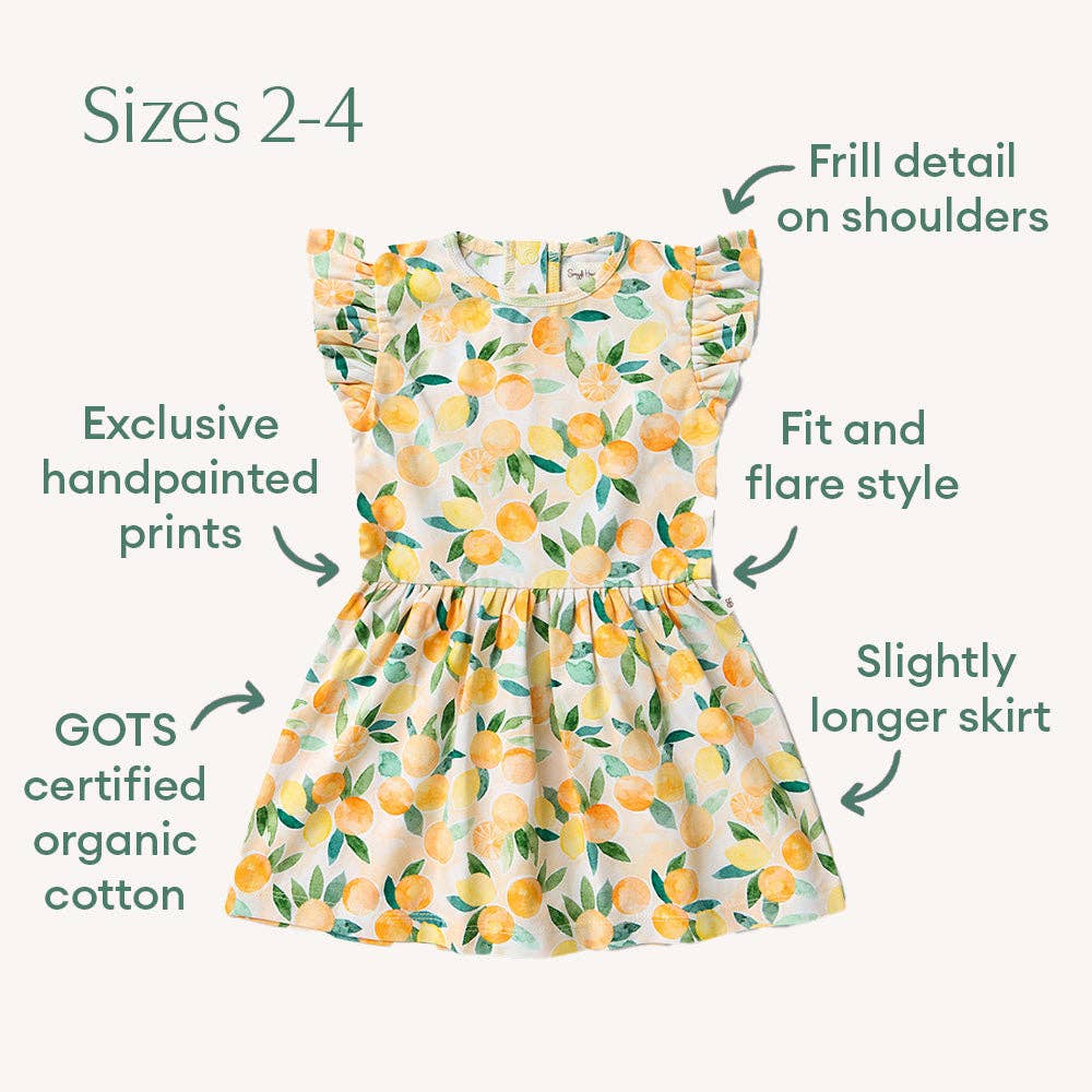 Sunny Citrus Short Sleeve Organic Dress: Size 1