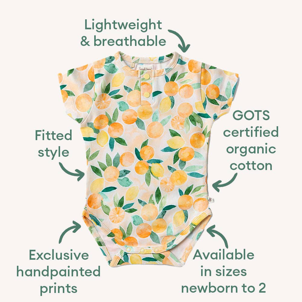 Sunny Citrus Short Sleeve Organic Bodysuit: 0-3 Months (000)