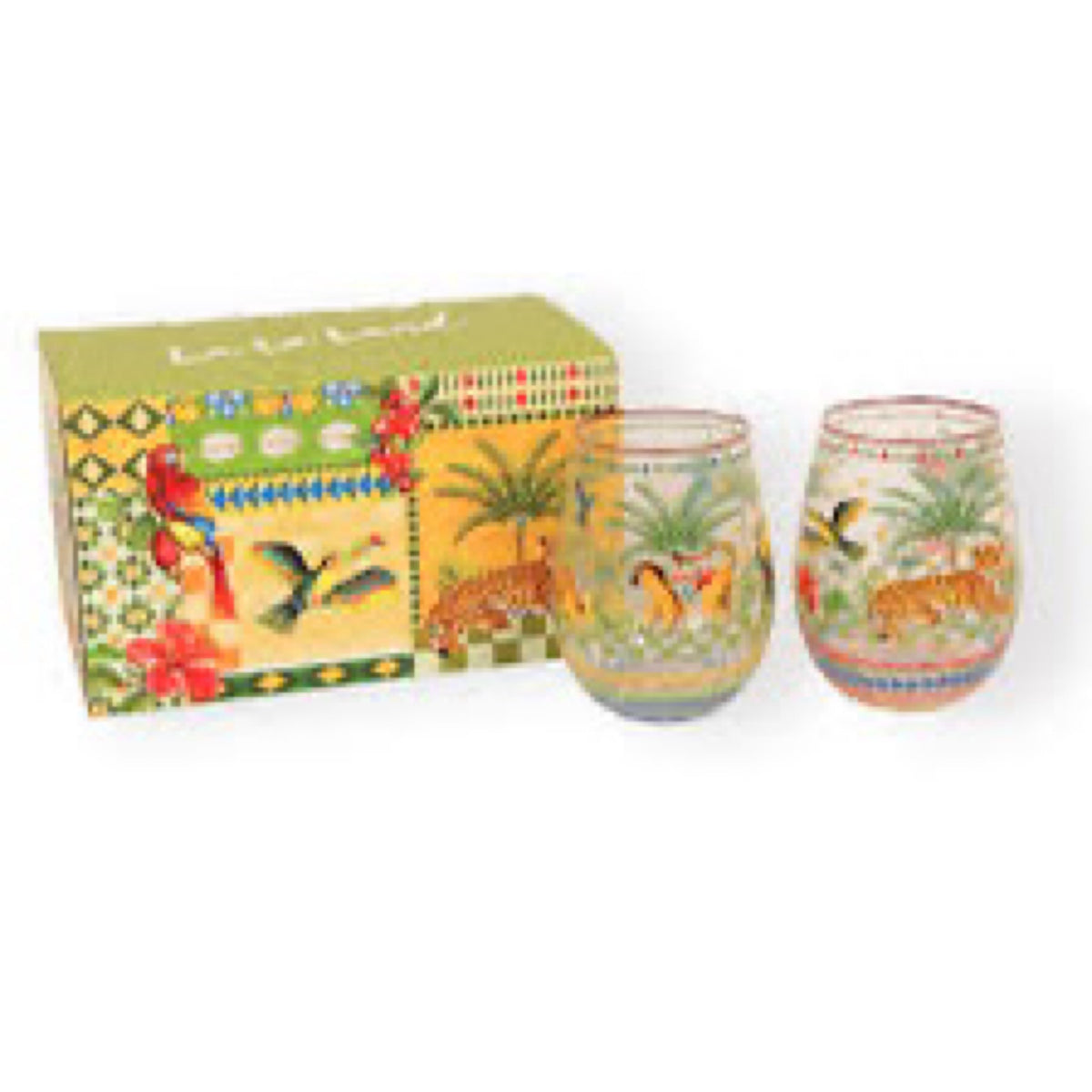 Glass Tumbler Large Set of 2 - Brazilian Summer Grid