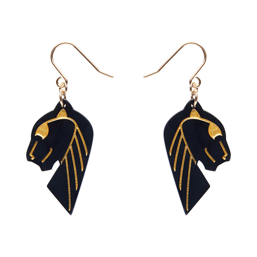 Jaguar Solid Black Drop Earrings - Gold
