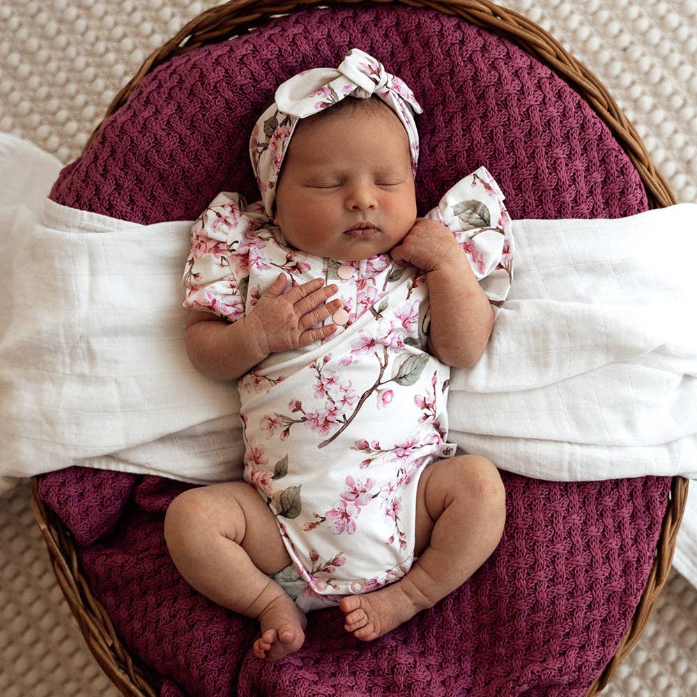Cherry Blossom Short Sleeve Organic Bodysuit with Frill: 6-12 Months (0)
