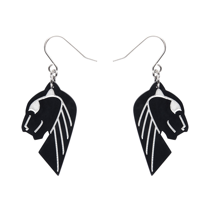 Jaguar Black Drop Earrings - Silver