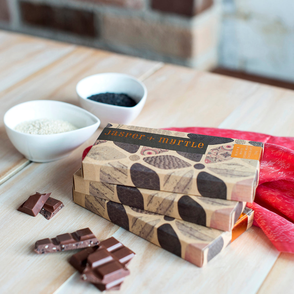 Jasper + Myrtle Black & White Sesame Milk Chocolate 70g