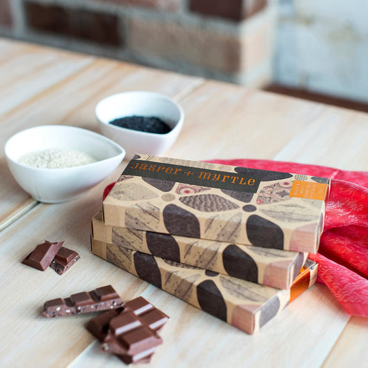 Jasper + Myrtle Black & White Sesame Milk Chocolate 70g