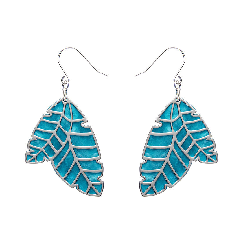 Leaf Textured Emerald Earrings - Silver