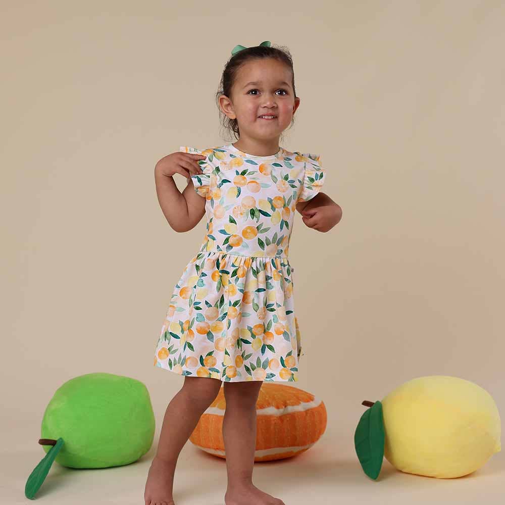 Sunny Citrus Short Sleeve Organic Dress: Size 1