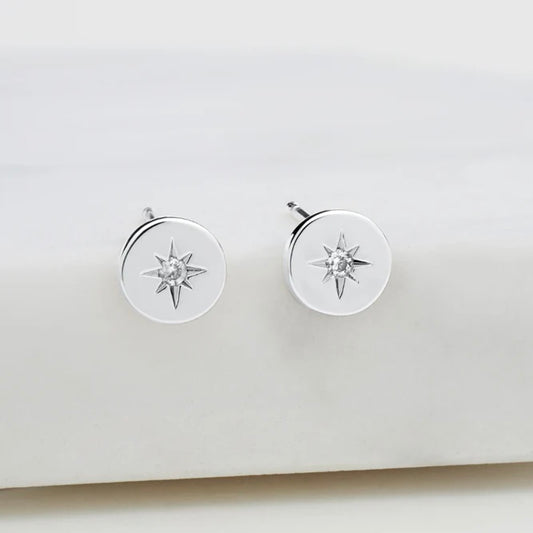 Crystal Disk Stud Earring Silver 7194