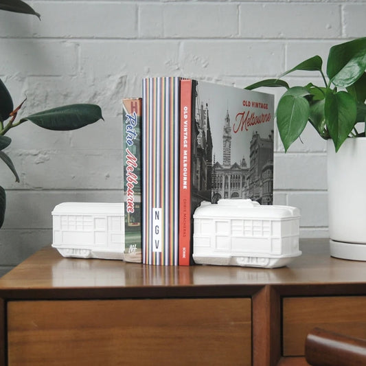 White Moose Tram Bookends - White