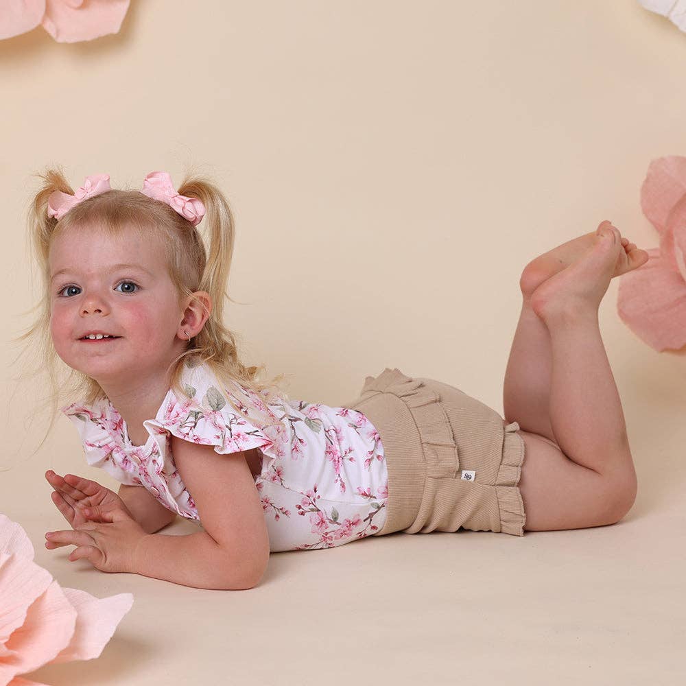 Cherry Blossom Short Sleeve Organic Bodysuit with Frill: 6-12 Months (0)