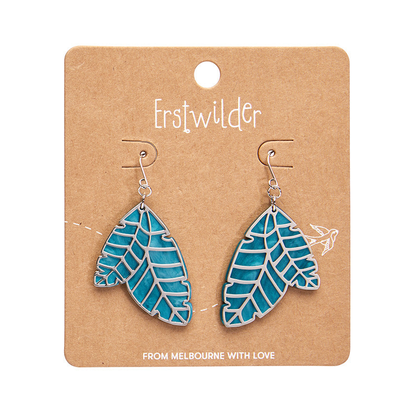 Leaf Textured Emerald Earrings - Silver