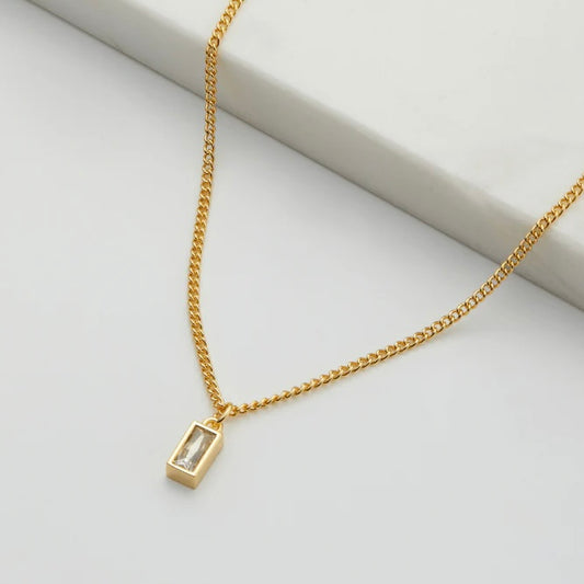 Crystal Baguette Necklace Gold