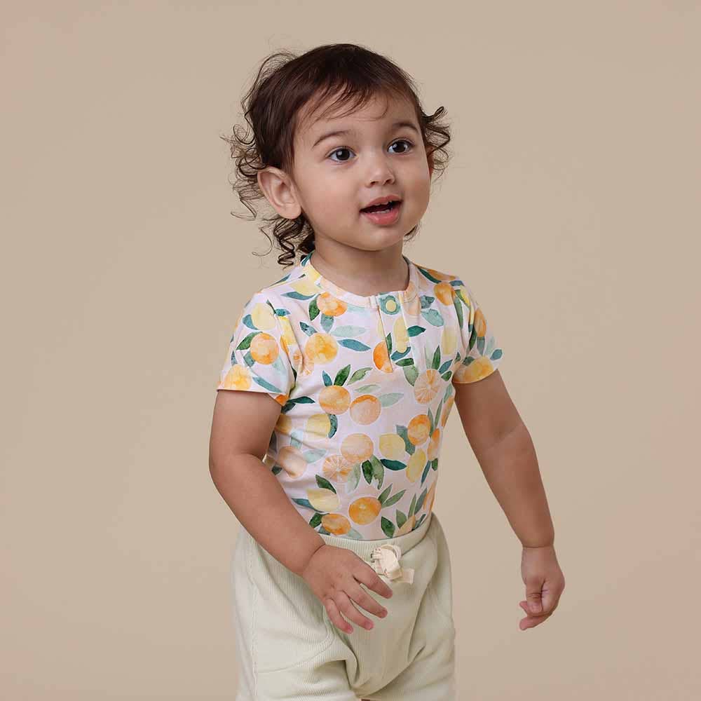Sunny Citrus Short Sleeve Organic Bodysuit: 0-3 Months (000)