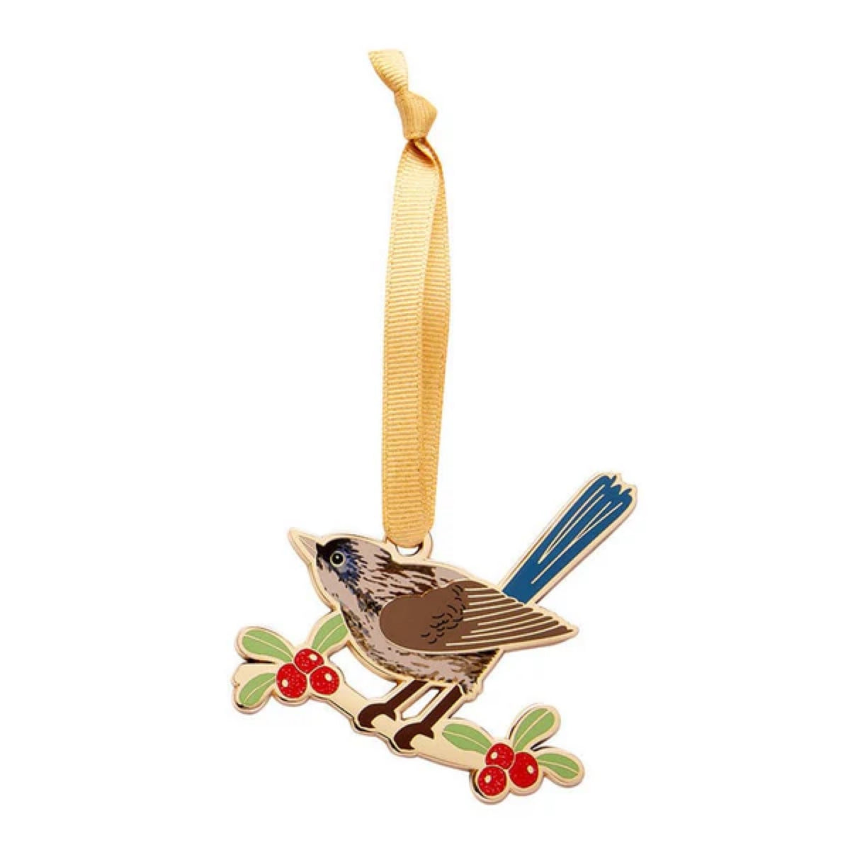 Erstwilder Holly Wagtail Enamel Tree Ornament