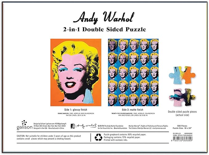 Andy Warhol Marilyn 500 Piece Double Sided Puzzle