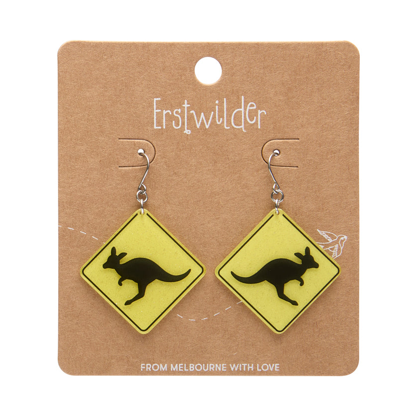 Kangaroo Sign Drop Earrings Yellow